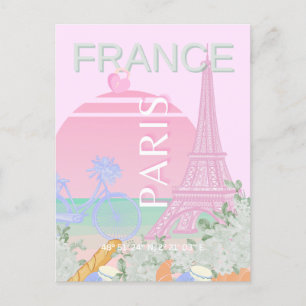 Paris, France, Travel Art, Preppy, Pastel, Pink Holiday Postcard