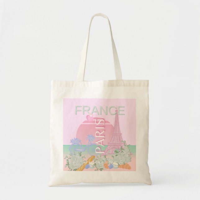 Paris, France, Travel Art, Preppy, Pastel, Pink Tote Bag (Front)