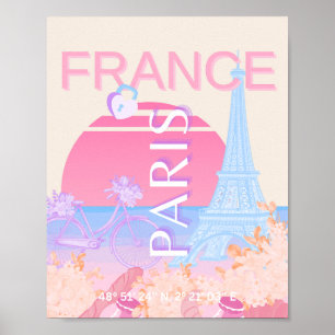 Paris, France, Travel Art, Preppy, Pastel Poster