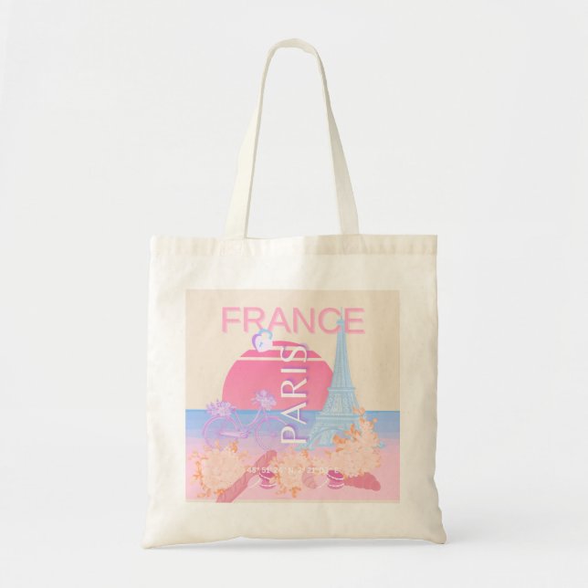Paris, France, Travel Art, Preppy, Pastel Tote Bag (Front)