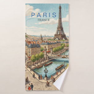 Paris France Travel Art Vintage Bath Towel Set