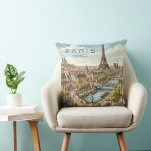 Paris France Travel Art Vintage Cushion