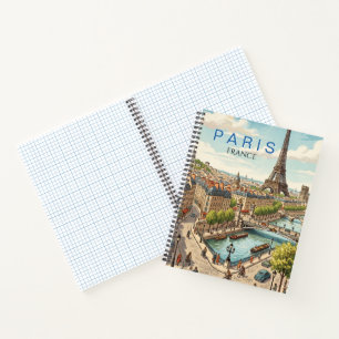 Paris France Travel Art Vintage Notebook