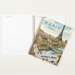 Paris France Travel Art Vintage Personalise Planner