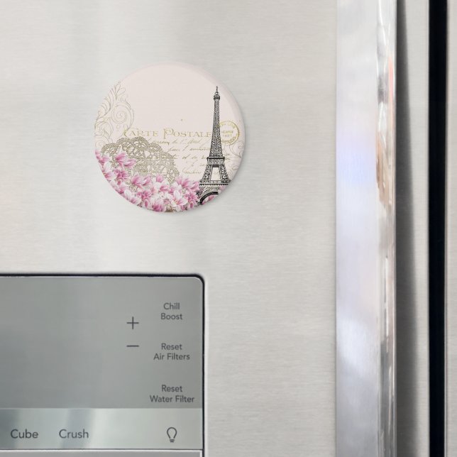 Paris France Travel Design with Eiffel Pink Roses Magnet (In Situ (Fridge))