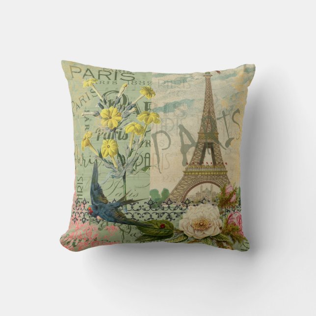 Paris France Travel Vintage Antique Art Painting Cushion (Front)