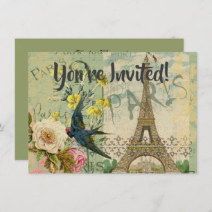 Paris France Travel Vintage Antique Art Painting Invitation