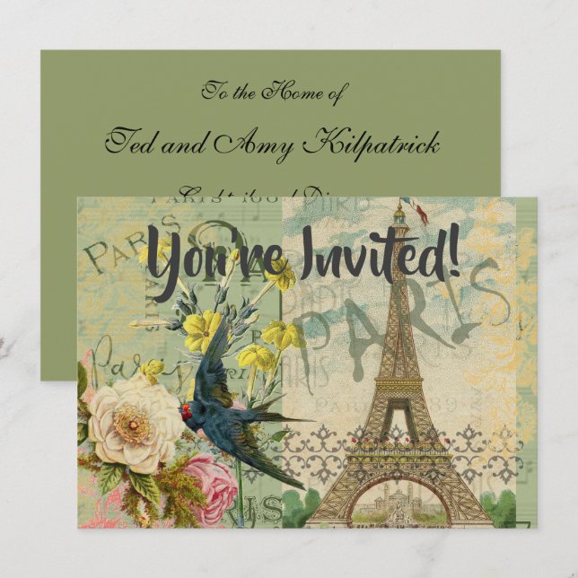 Paris France Travel Vintage Antique Art Painting Invitation (Front/Back)