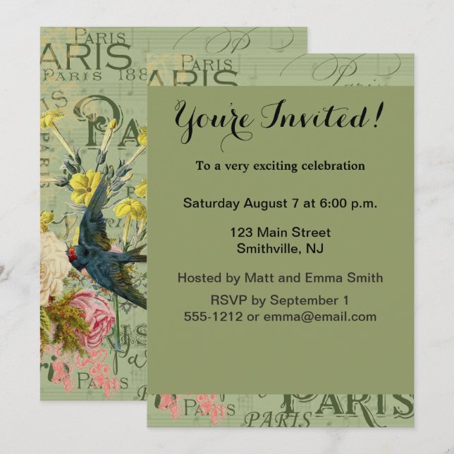 Paris France Travel Vintage Antique Art Painting Invitation (Front/Back)