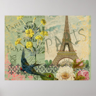 Paris France Travel Vintage Antique Art Painting Poster