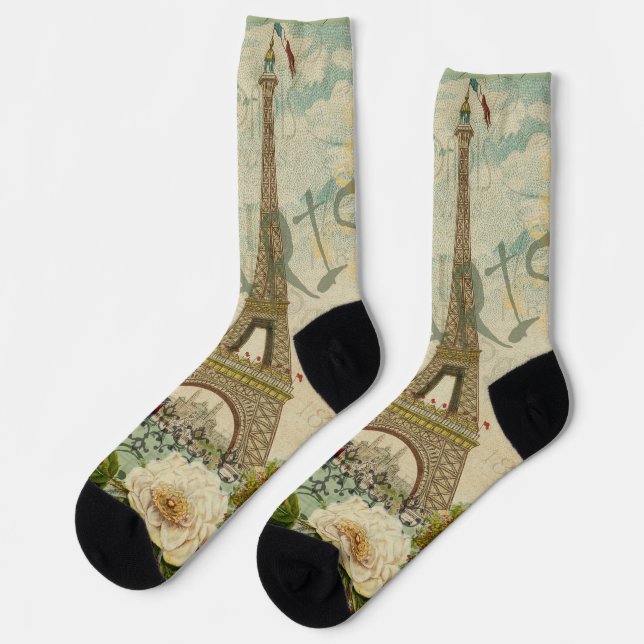Paris France Travel Vintage Antique Art Painting Socks (Left)