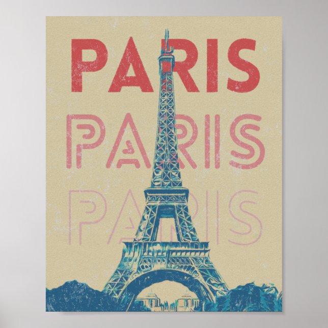 Paris France typography and Eiffel tower Poster (Front)