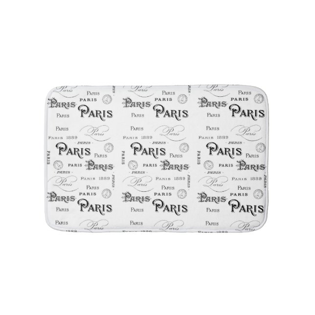 Paris France Typography Black White Script Bath Mat (Front)