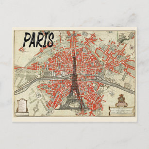 Paris France Vintage Eiffel Tower Travel Postcard
