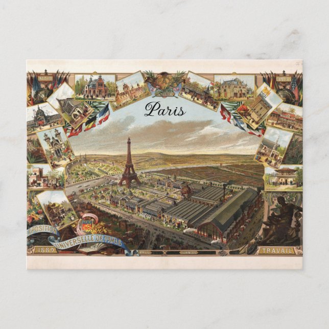 Paris France Vintage Eiffel Tower Travel Postcard (Front)