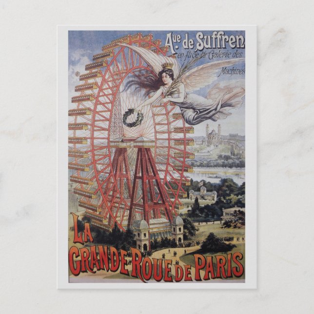 Paris France Vintage Ferris Wheel Postcard (Front)