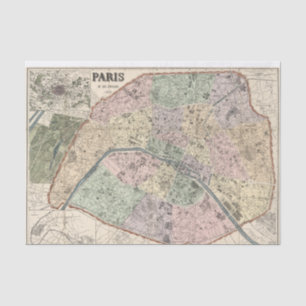 Paris France Vintage Map Decoupage Ephemera Tissue Paper