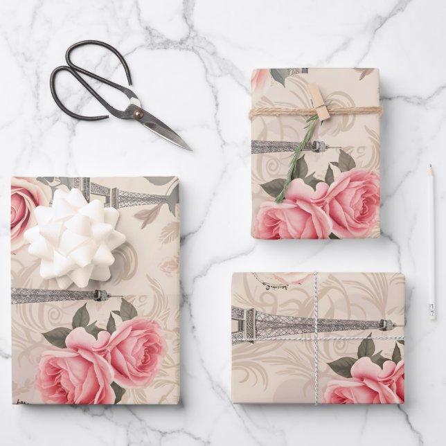 Paris France Vintage Pattern Wrapping Paper Sheet (Front)