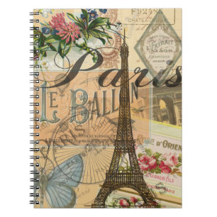 Paris France Vintage Travel Collage Notebook