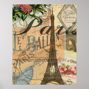 Paris France Vintage Travel Collage Poster