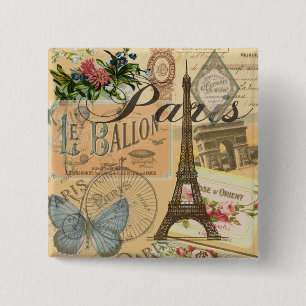 Paris France Vintage Travel Colorful Artwork 15 Cm Square Badge