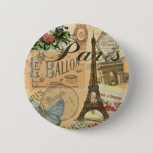 Paris France Vintage Travel Colourful Artwork 6 Cm Round Badge