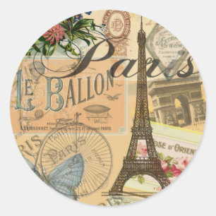 Paris France Vintage Travel Colourful Artwork Classic Round Sticker