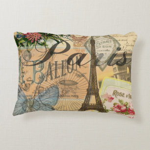 Paris France Vintage Travel Colourful Artwork Decorative Cushion