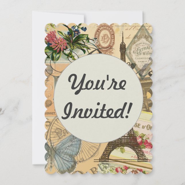 Paris France Vintage Travel Colourful Artwork Invitation (Front)