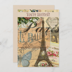 Paris France Vintage Travel Colourful Artwork Invitation