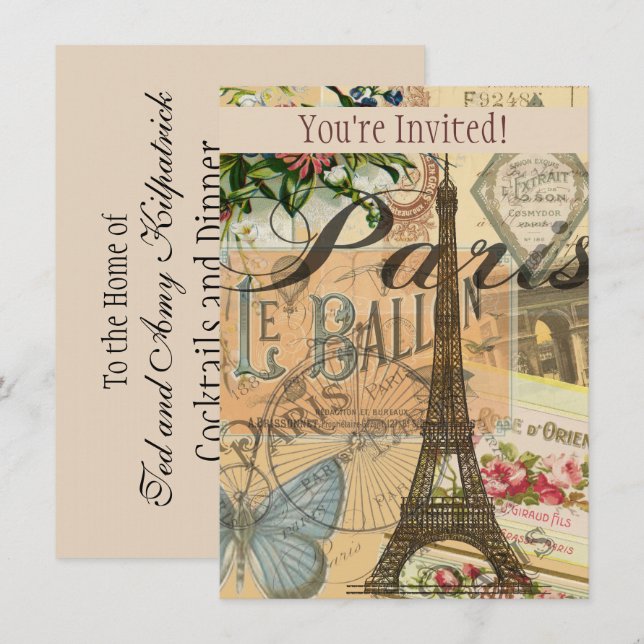 Paris France Vintage Travel Colourful Artwork Invitation (Front/Back)
