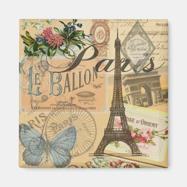 Paris France Vintage Travel Colourful Artwork Magnet (Front)