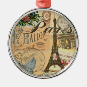 Paris France Vintage Travel Colourful Artwork Metal Tree Decoration