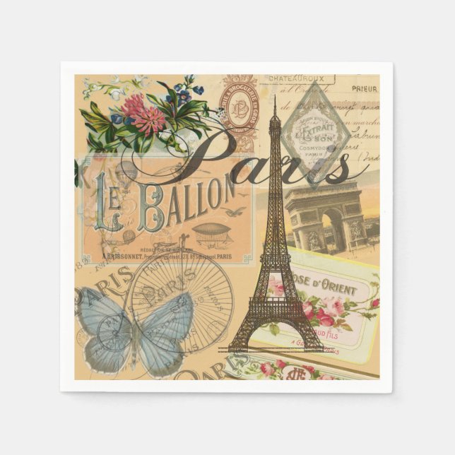 Paris France Vintage Travel Colourful Artwork Napkin (Front)