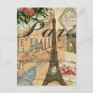 Paris France Vintage Travel Colourful Artwork Postcard