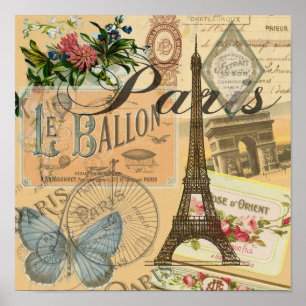 Paris France Vintage Travel Colourful Artwork Poster