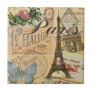 Paris France Vintage Travel Colourful Artwork Tile