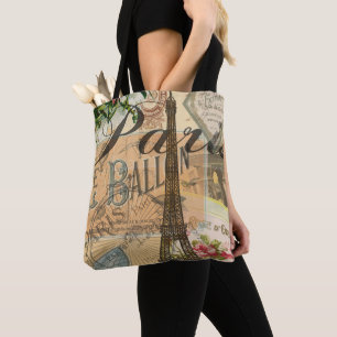 Paris France Vintage Travel Colourful Artwork Tote Bag