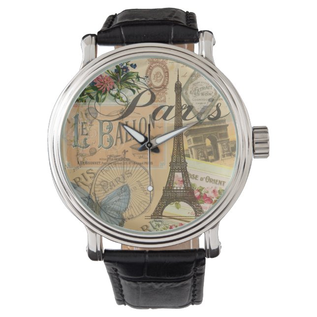 Paris France Vintage Travel Colourful Artwork Watch (Front)