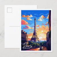 Paris France vintage travel illustration