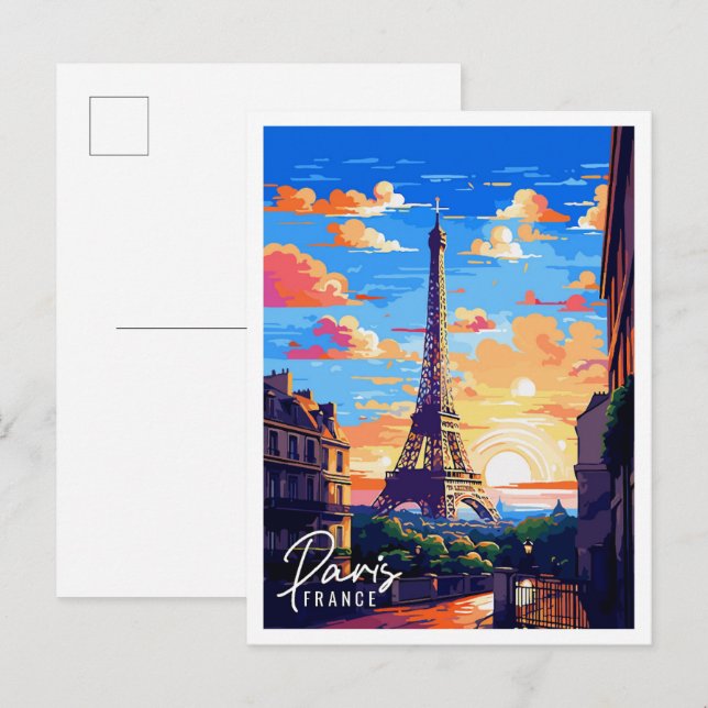 Paris France vintage travel illustration Postcard (Front/Back)