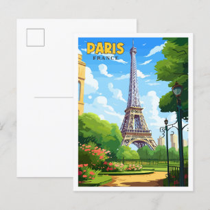 Paris France vintage travel illustration Postcard