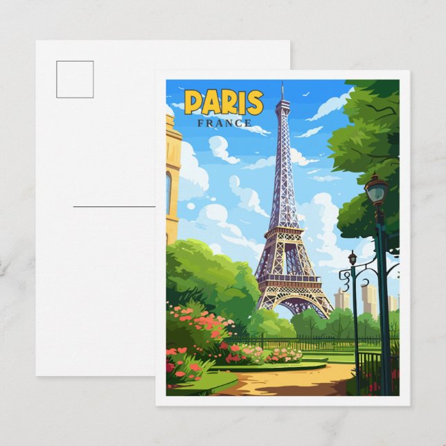 Paris France vintage travel illustration Postcard (Front/Back)