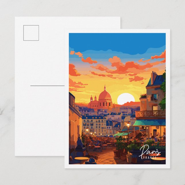 Paris France vintage travel illustration Postcard (Front/Back)