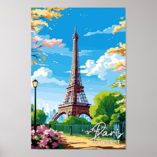 Paris France vintage travel illustration Poster