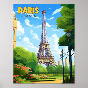 Paris France vintage travel illustration Poster
