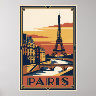 Paris France Vintage Travel Illustration Poster