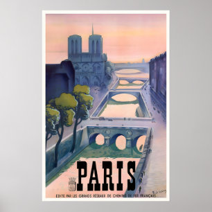 Paris France Vintage Travel Poster