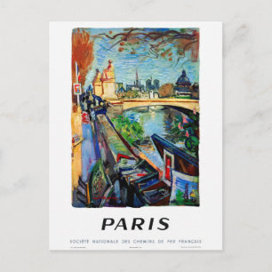 Paris France Vintage Travel Poster Restored Postcard