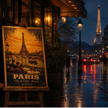 Paris France Vintage Travel Poster –Retro Wall Art